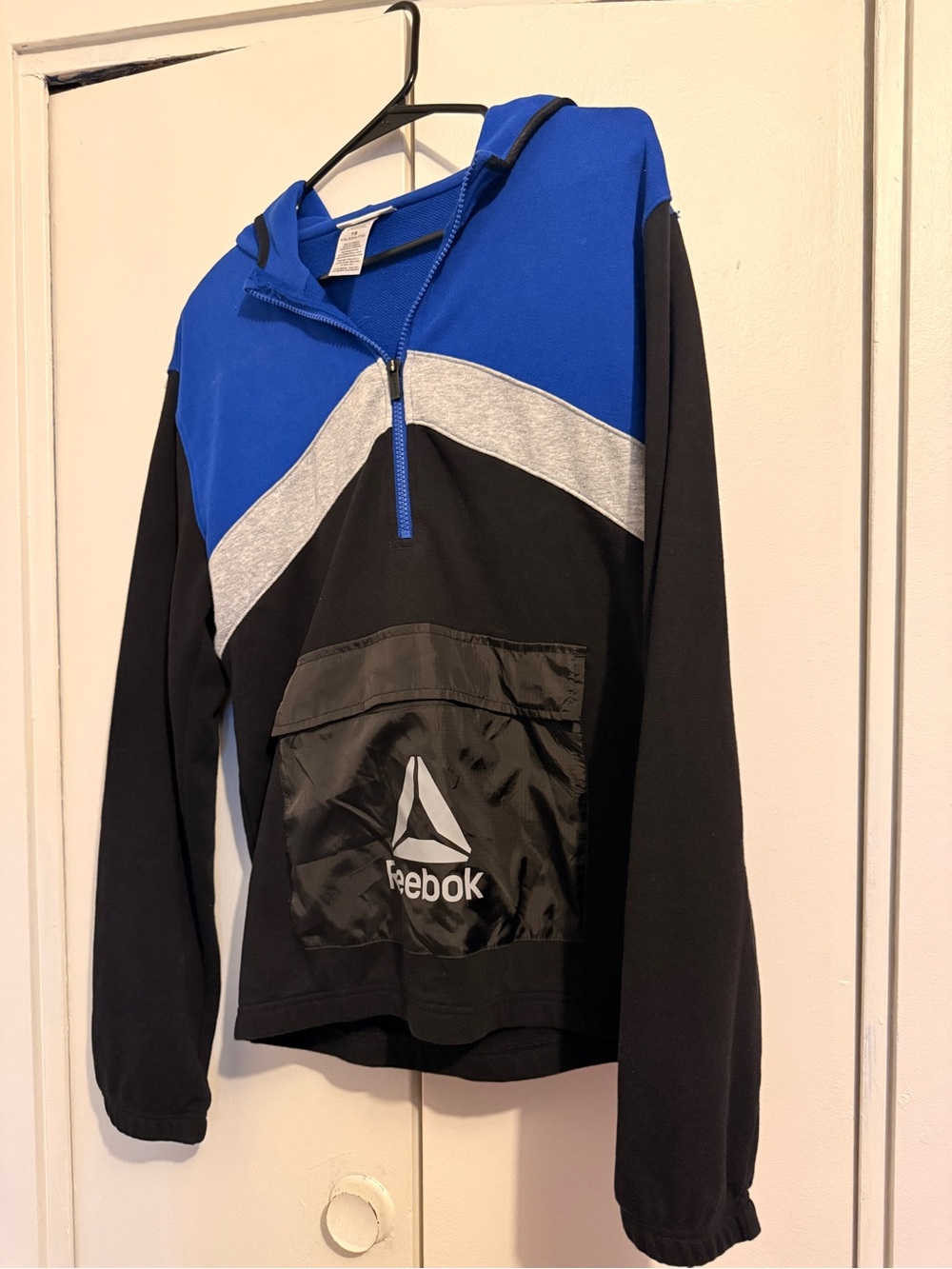 Reebok Boys Blue & Black Pullover Hoodie - Athletic Half-Zip